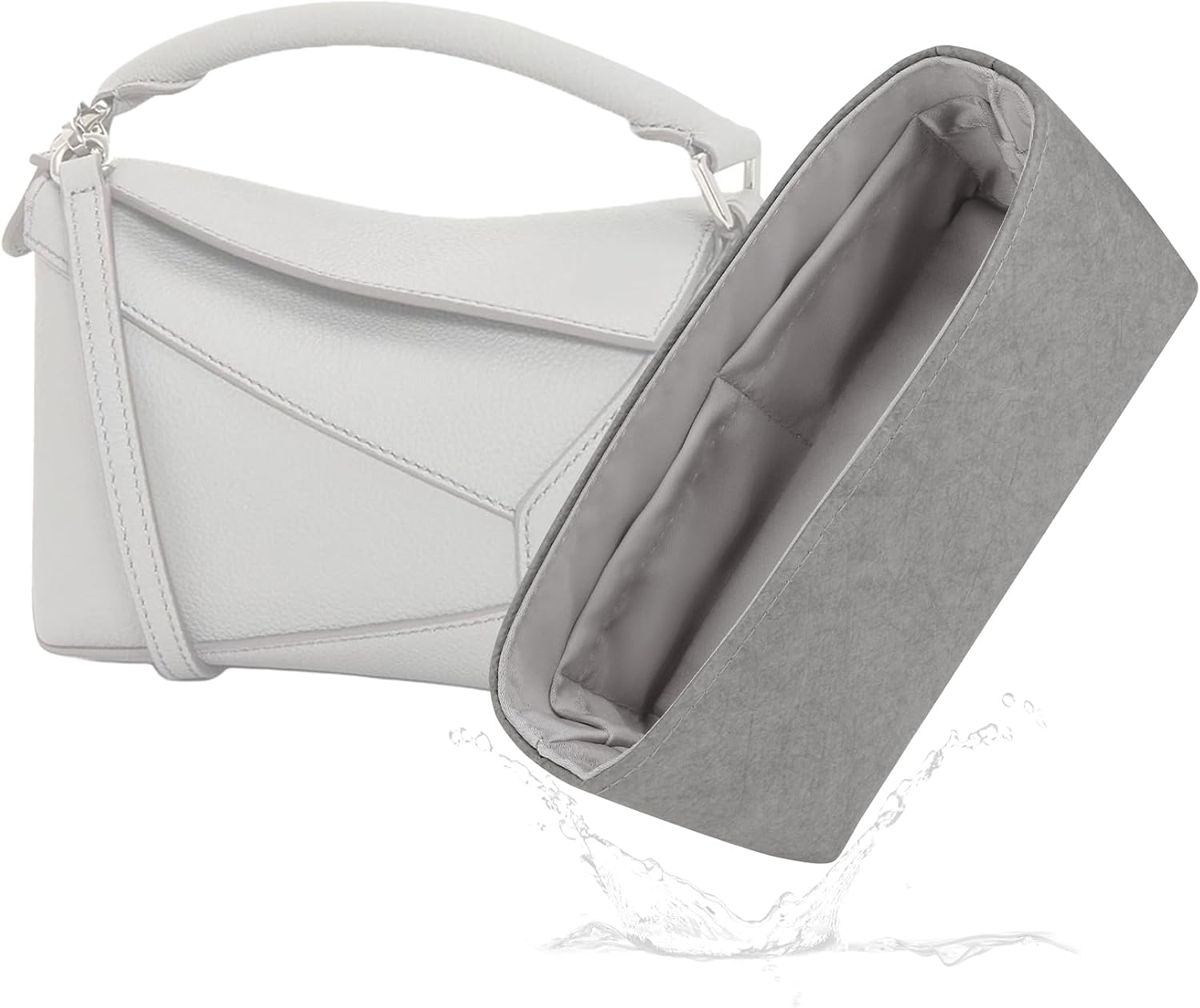Lightweight Purse Insert, Waterproof Surface and Silky Satin Lining, Fit for Loewe Puzzle(Small, Cognac/Gold)