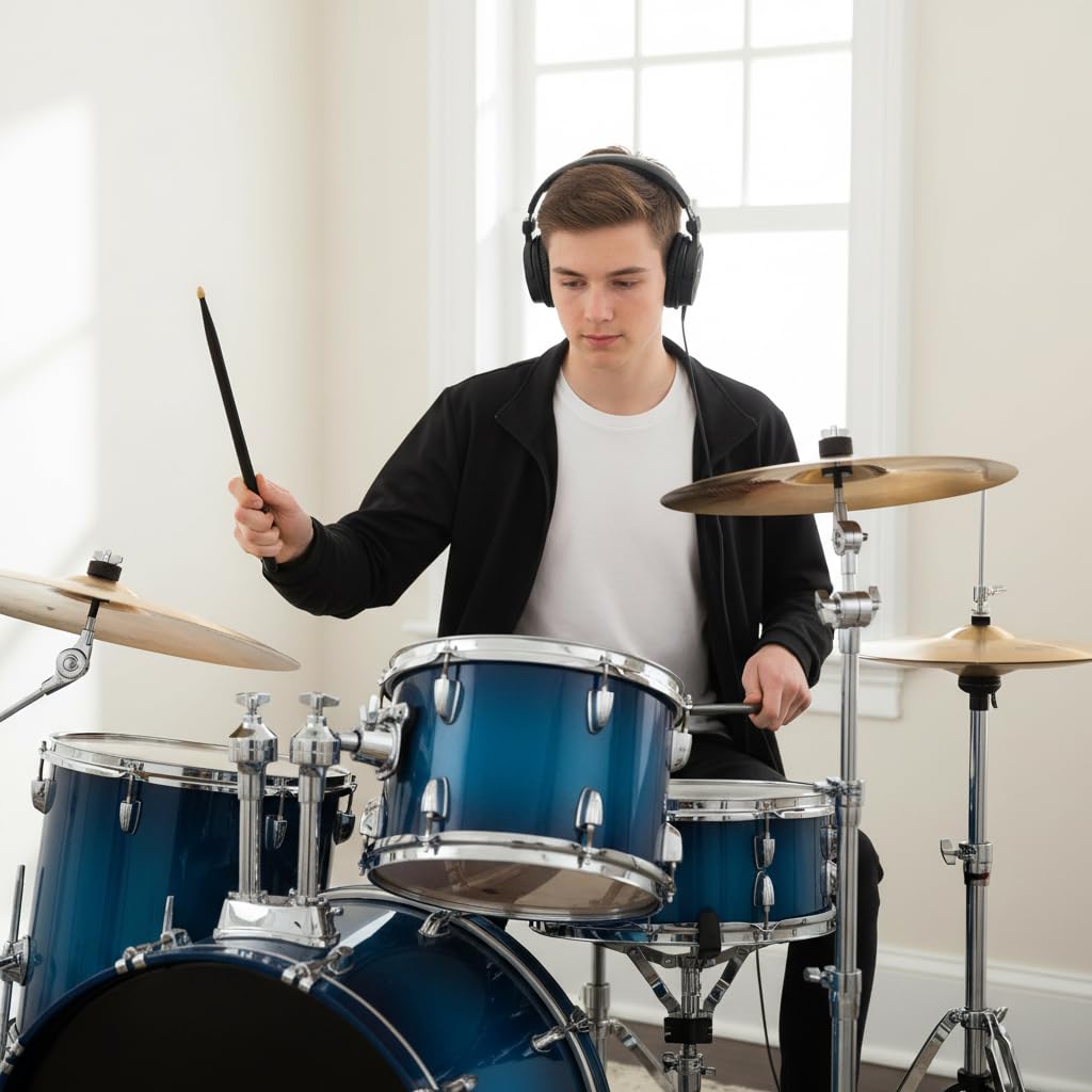 HASTHIP® 2 Pairs 5A Maple Wood Drum Sticks, 16" Percussion Wood Drumsticks Drum Accessories for Adults & Youth, Oval Wood Tip, Perfect for Pros and Beginners - Black 3