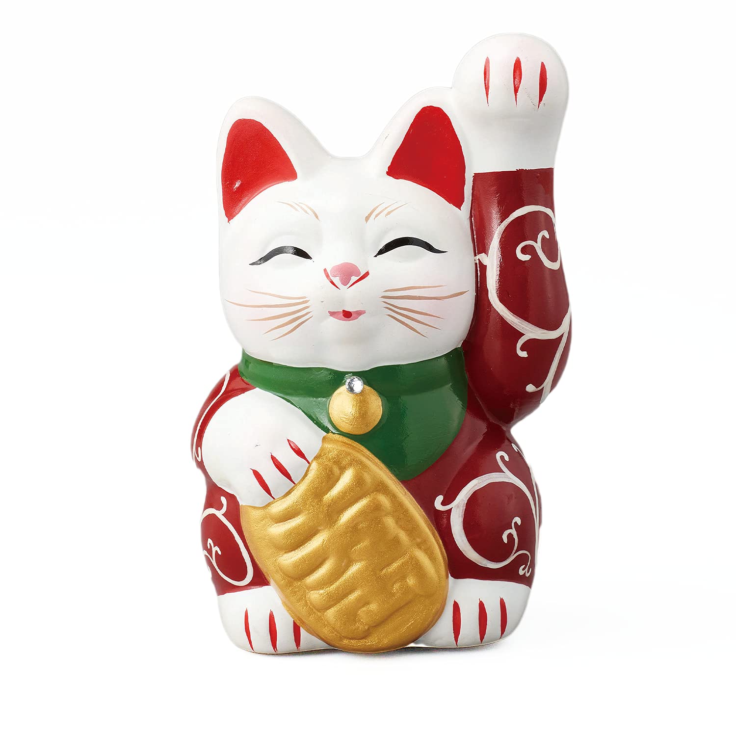 招き猫 薬師窯 唐草 唐草模様 陶彩万福唐草招き猫 左手上げ・大 猫侍 
