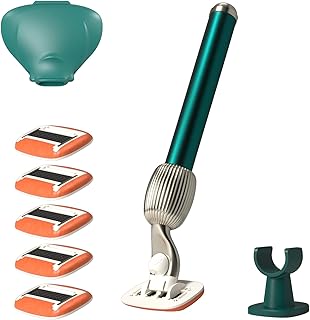 Fler The Razor Shave Set - 5 Blade Metal Razor for Women with Wall Holder, 6 Refill Cartridges & Protective Travel Case, Unisex Shaver with Aloe Vera, Vitamin E & Jojoba Oil - Pine (Green)