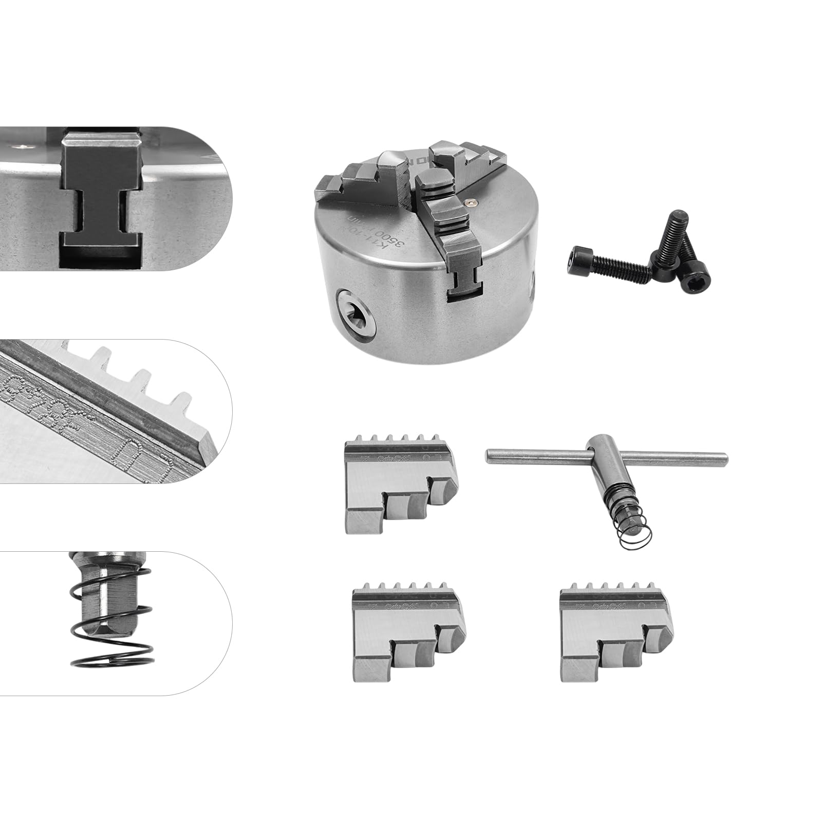 Mandril Giratorio de Metal Autocentrado de 3 Mordazas, Mandril De Torno Autocentrante 100mm, Rango de Sujeción 30-90 mm, para Torno, Rectificadoras, Fresadoras