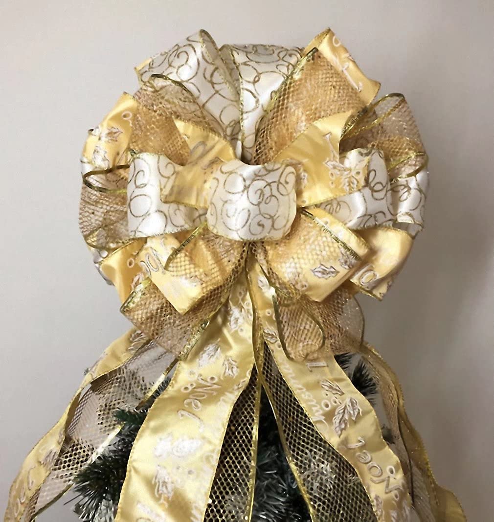 Christmas Tree Topper Bow 34x13 Inches Large Decorative Bow Gift Wreath Bow Christmas Bowknot Ornaments for Wreaths Tree Toppers