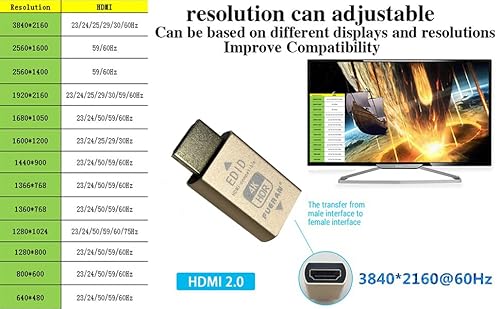 Fueran Hdmi Pass-Through Edid Emulator For With Video Splitters, Switches And Extenders，Av Receiver(Fit-Headless) 4Rd Generrtion Emulator Adapter 4K 3840X2160@60H（Fix 120Hz Not Showing Problem ） #TOP1