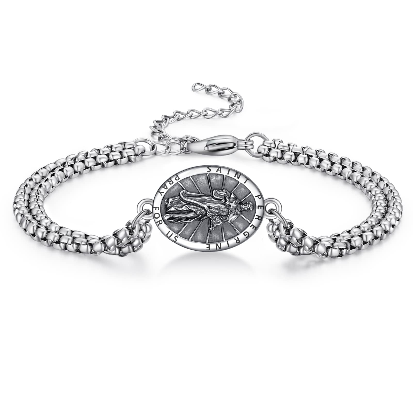 ADMETUS 925 Sterling Silber Amulett Armband | Schutzpatron Armband für Männer mit 7"+2" Verstellbare Kette
