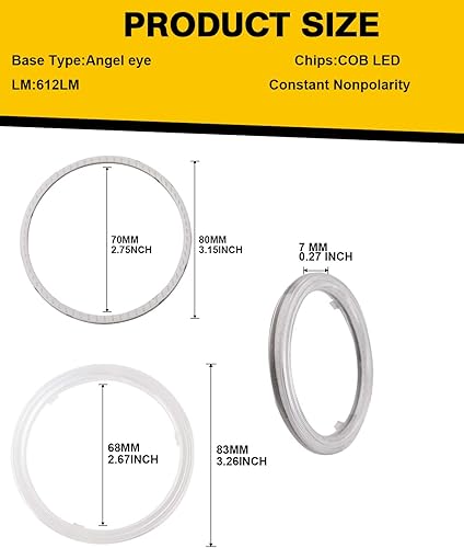 Miniatura 8 de Qasim 70MM hielo azul halo anillos ángel ojos faro COB 45SMD LED lámparas de advertencia con cubierta de plástico 12 V 24 V