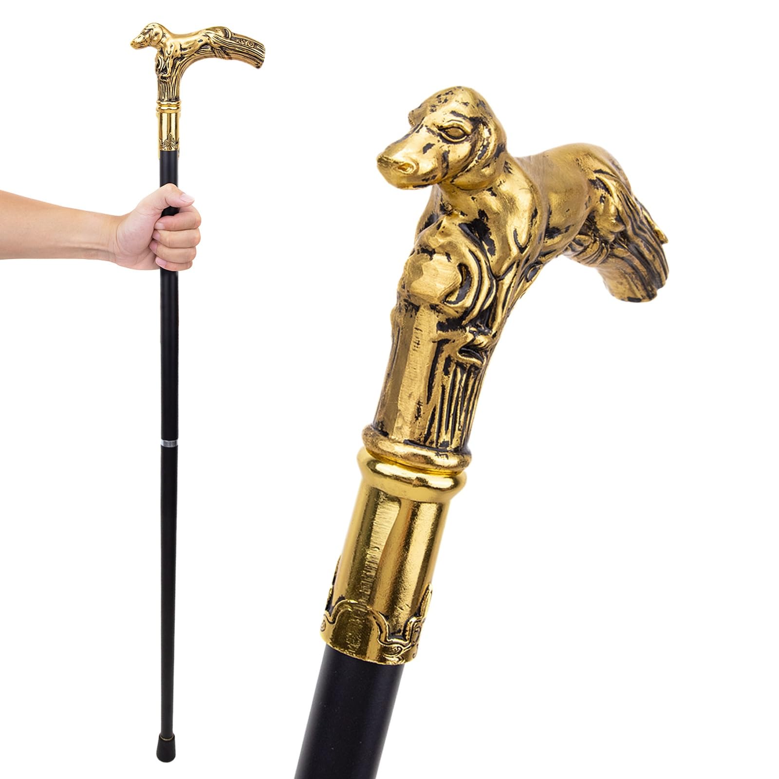 Bastón de 93 cm para Hombres, Mujeres y Personas Mayores - Capacidad de 113 kg, Mango Ergonómico Golden Dog, Bastón Plegable de Acero Hecho a Mano