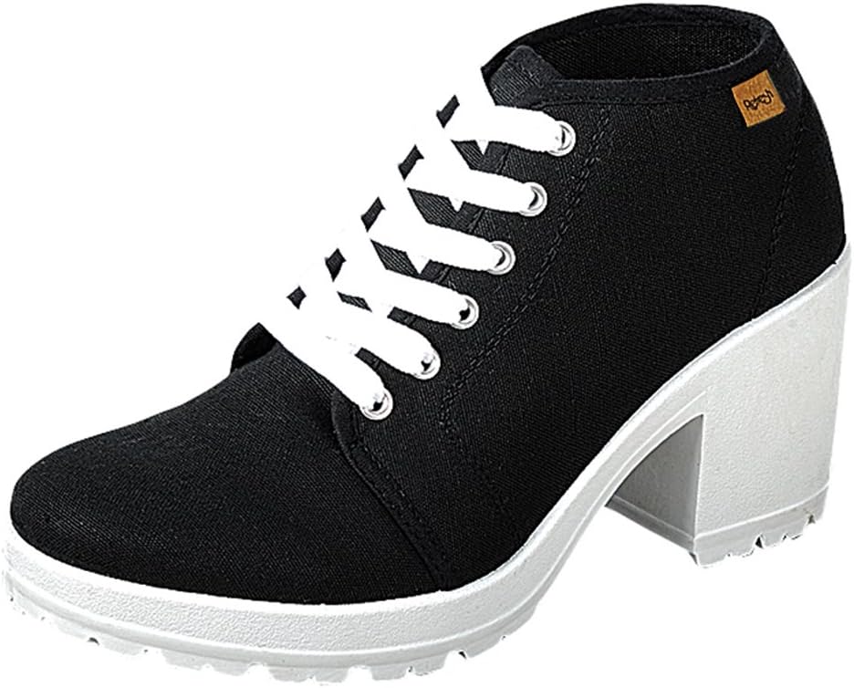 Refresh Footwear Women's 90s Closed Toe Lace Up Chunky Heel Fashion Sneaker (10 B(M) US, Black)