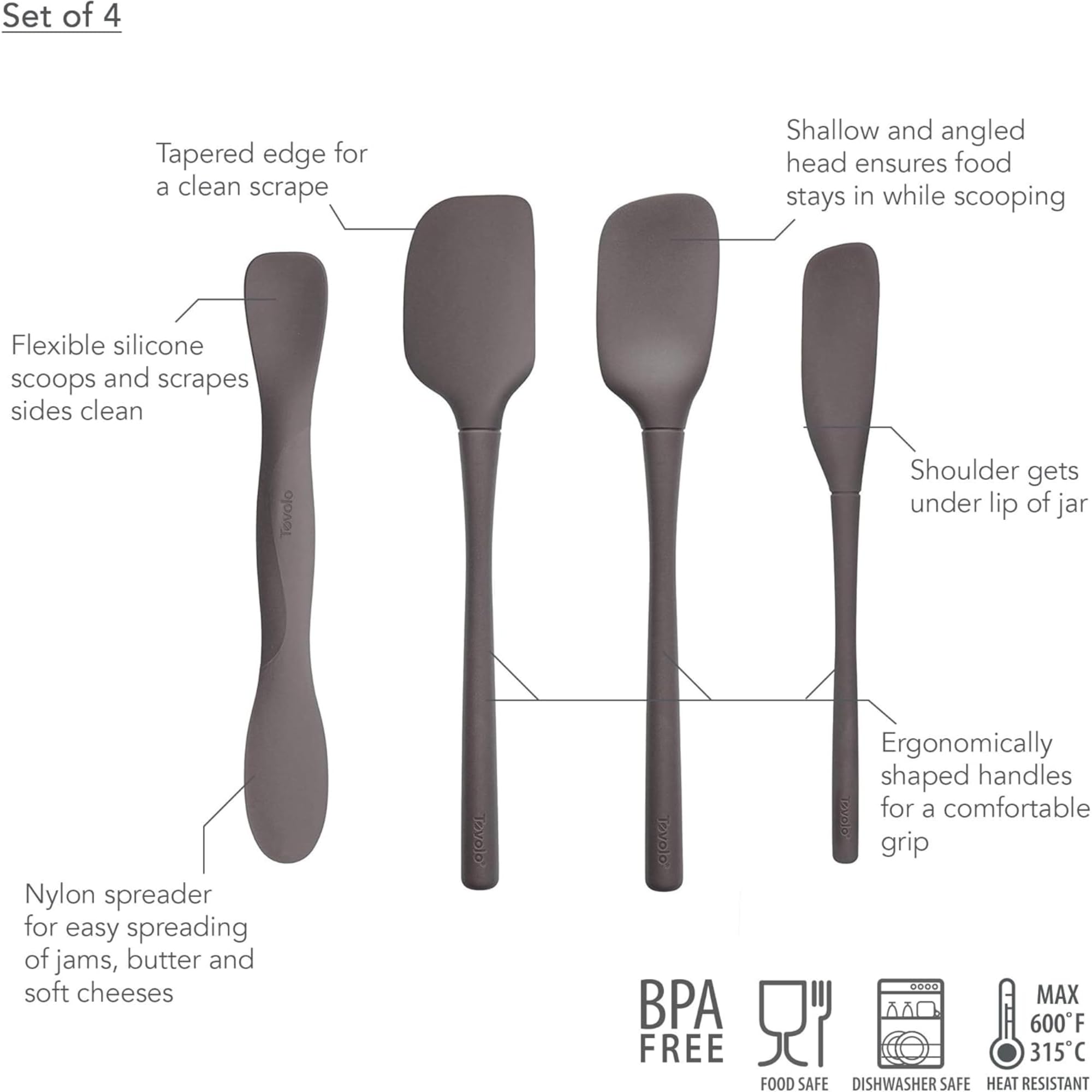 Tovolo Set di 4 utensili in silicone, colore: carbone