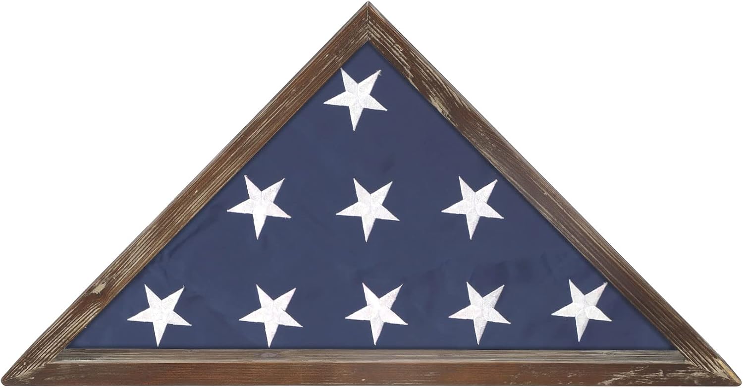 DisplayGifts Rustic Flag Case - Solid Wood Military Memorial Flag Display Case for 9.5 x 5 American Veteran Burial Flag Folded – Proud Quality Shadow Box for a Deceased Veteran