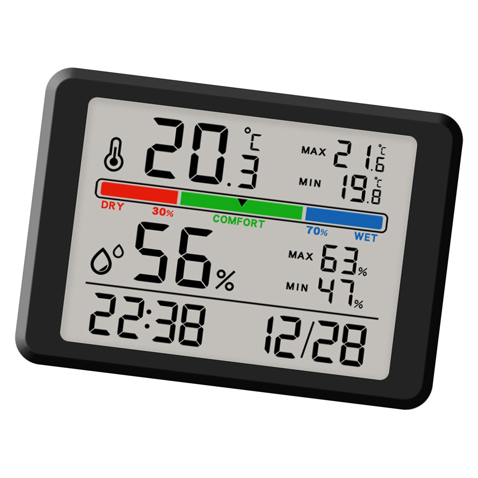Whoasyst Digital Alarm Clock with Indoor Temperature and Humidity Time Display LCD Screen Backlight Battery Operated Digital Clock