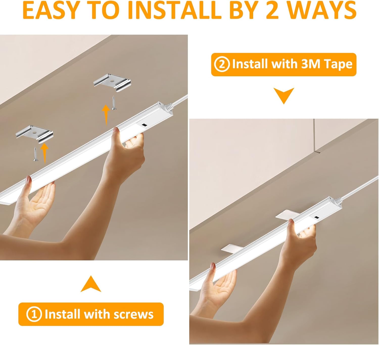 16 Inch Under Cabinet Lights with Hand Wave, 2 Pack Under Counter Light with Dimmable and Colour and Brightness Adjustable Over The Sink Lighting,LED for Kitchen Cabinet with Wire and Plug, Cupboard