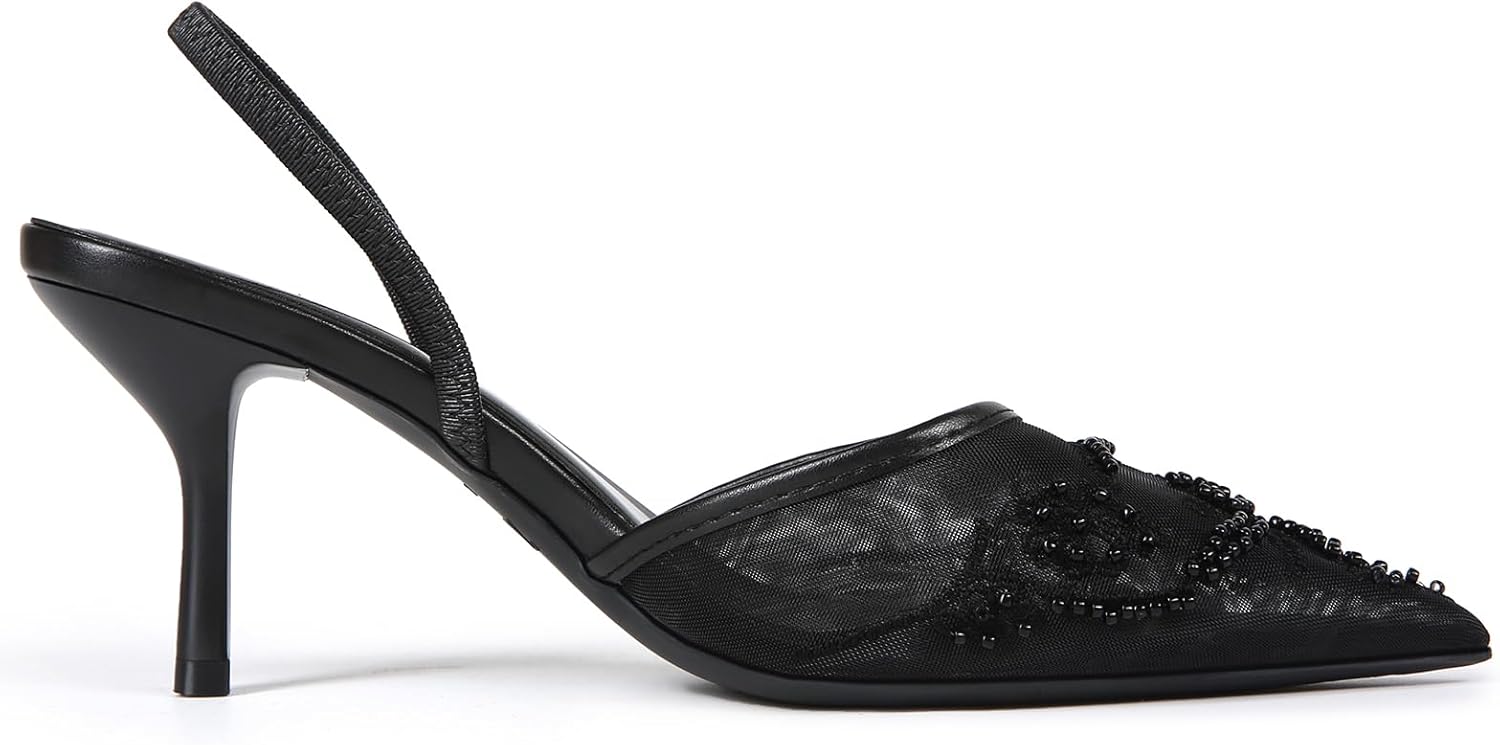 Fashion Mesh Slingback Pumps Shoes for Women Ankle Strap Pointed Toe Pumps