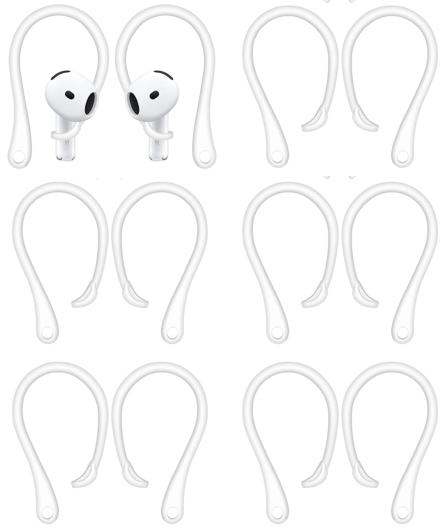 ALXCD Ear Hooks Compatible with AirPods 4 4th Gen, 6 Pairs Anti-Slip Soft Silicone Earhook Repalcement Earhooks Earbuds Hook Compatible with AirPods 4 722 6 Pairs White