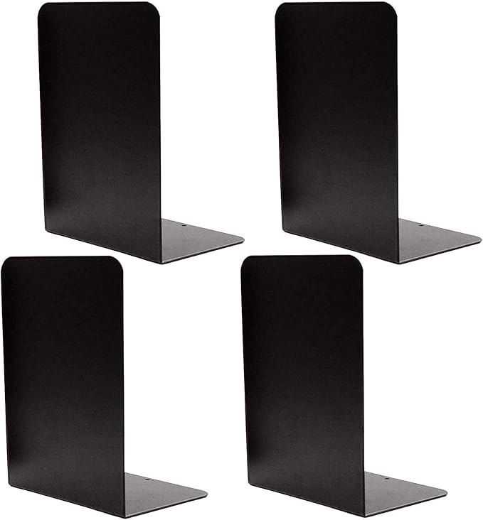 4 Pieces Heavy Duty Black Decorative Metal Bookends, VONDERSO Metal
