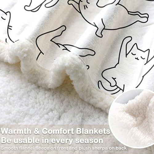 Miniatura 4 de Sleepwish - Manta de gatos para adultos y niños, bonita, estilo Kawaii, para regalo para amantes de los gatos, mullida, suave, con forro sherpa,