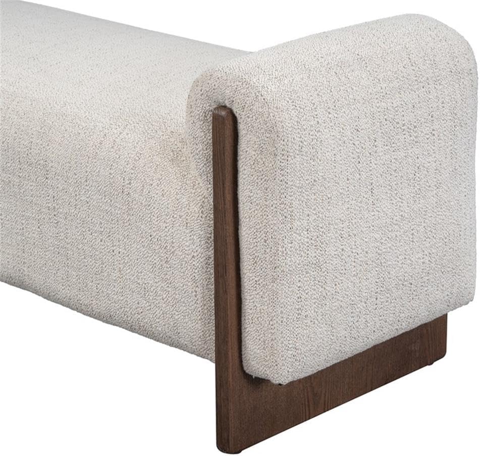 Pemberly Row 60" Fabric Upholstered Bench, Sand Beige Polyester with Kiln-Dried Ash Wood Frame, Transitional Style, Durable and Elegant Seating for Hallway, Bedroom, or Living Room