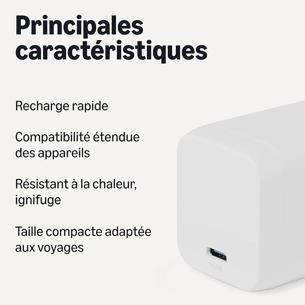 Amazon Basics Chargeur Mural USB C Nano GaN à Chargement Rapide, 65W, 1 Port, PD 3.1, Pour Ordinateurs Portables, Tablettes et Téléphones, Blanc - 2