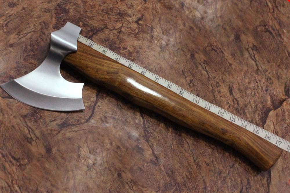 High Polished 1084, D-2 Steel, Rolled Carbon Steel Voyager Axe, 17 Inches Long Log Splitter Axe Head with Walnut Wood Round Handle, Bearded Hiking Battle Axe, Thick Cow Hide Leather Sheath Included
