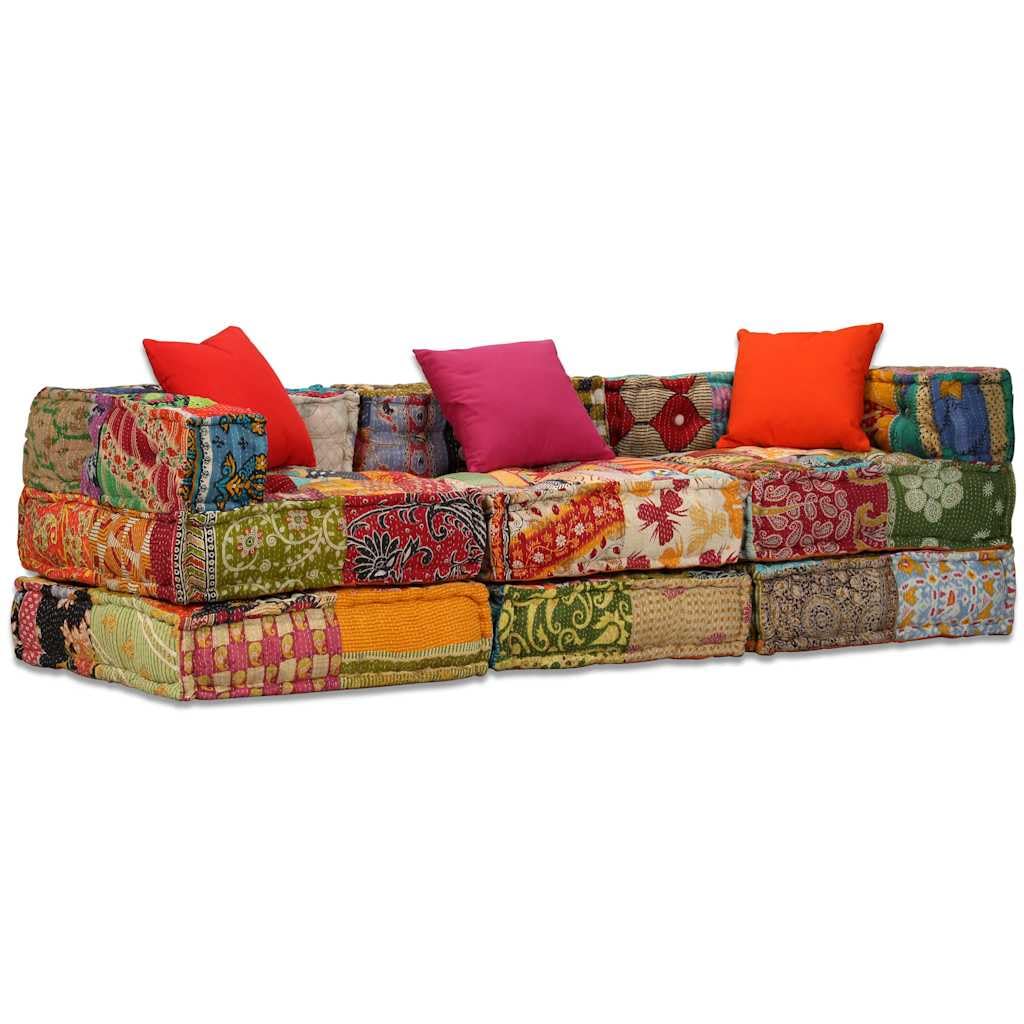 vidaXL Puf Modular de 3 plazas de Tela Patchwork