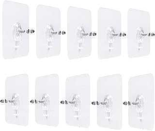 LAJAR 10Pcs Adhesive Wall Mount Screw Hooks, No-Trace Sticker Screw Hanging Nails for Bathroom Kitchen Shower Room (6mm)