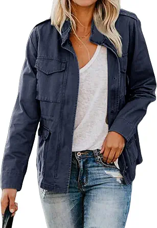 Women’s Utility Army Cargo Jacket with Snap Buttons and Pockets