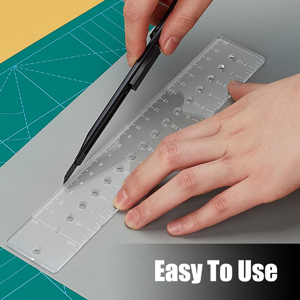 BENECREAT 2 Styles Clear Sewing Ruler, 7 7/8 Inch Acrylic Quilting Ruler with Holes, INCH CM Measure Tool for Pattern Sewing and Quilting