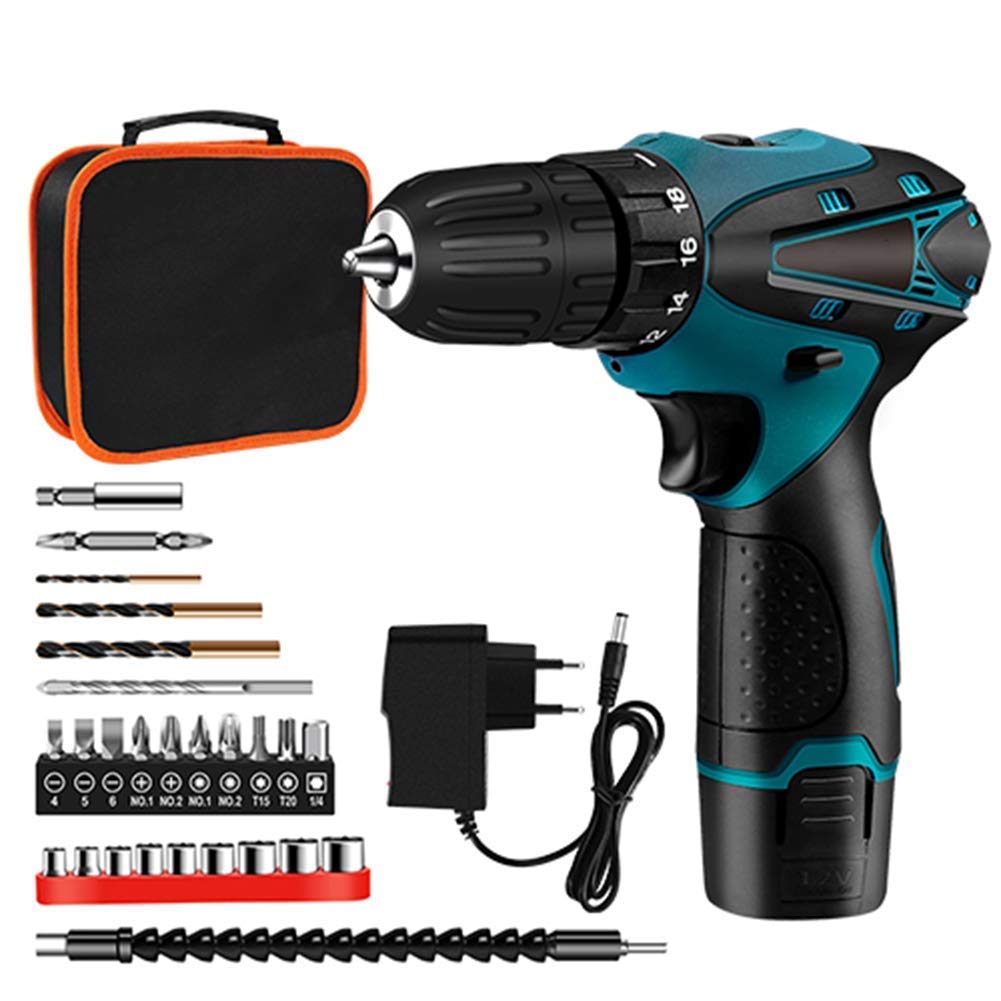 Trapano Elettrico Senza spazzole 12V Avvitatore a Batteria, 25 Accessori, con Coppia di serraggio 18 + 1, Impugnatura Regolabile in 2 Posizioni, Coppia Massima 35 NM