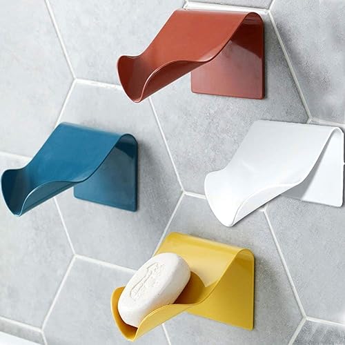 Jaboneras para baño, barra autodrenante simple con soporte de jabón para ducha, paquete de 4 jabones, blanco, azul, rojo ladrillo, amarillo (4,
