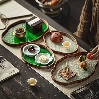 Amazon.com: Serving Tray Vintage Green Begonia Flower Glass Tray