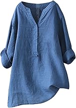 HOOUDO Linen Tops for Women UK Summer Button Down Blouses Ladies Tee Shirts Plus Size Casual V Neck Loose T-Shirt Tunic Top Oversized