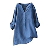 Linen Shirts for Women Dressy Casual Summer Long Sleeve Button Down Gauze Tops Loose Lightweight Work Blouses