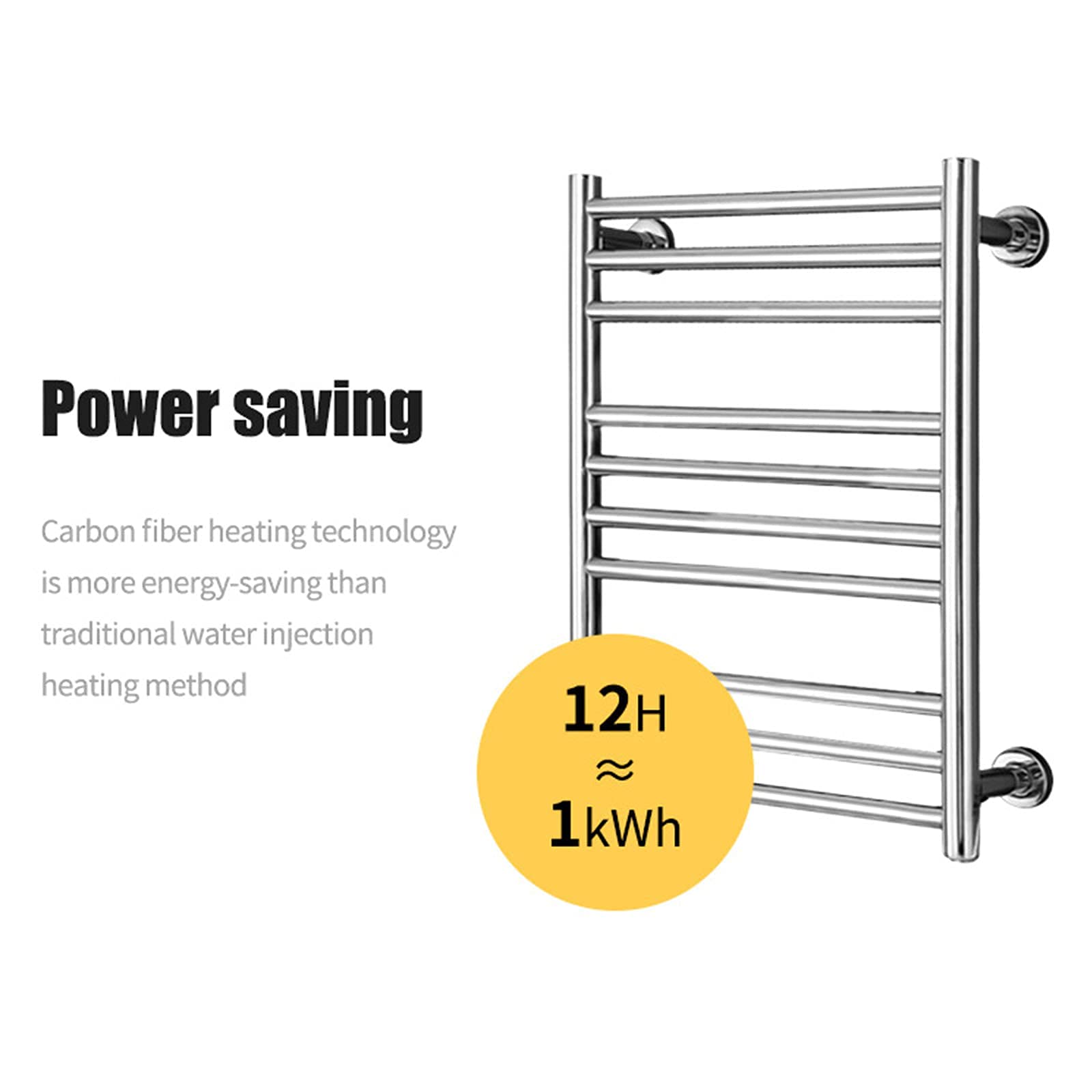 Toallero eléctrico calefactable para baño, radiador de Secado, Calentador de Toallas de Pared de 10 Barras, toallero eléctrico de Acero Inoxidable 304 con Interruptor LED.