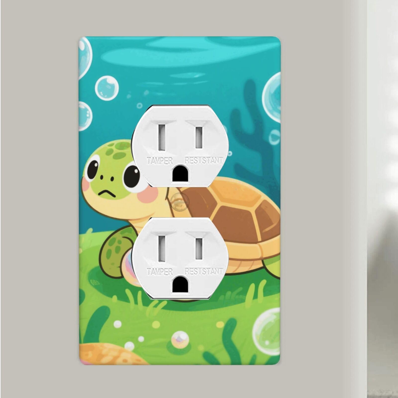 Fekiloot Cute Turtles Duplex Outlet Covers Wall Plates 1-Gang Switch Outlet Electrical Cover Plate Unbreakable Polycarbonate Switchplate Cover Faceplate For Bathroom Kitchen Home Decor