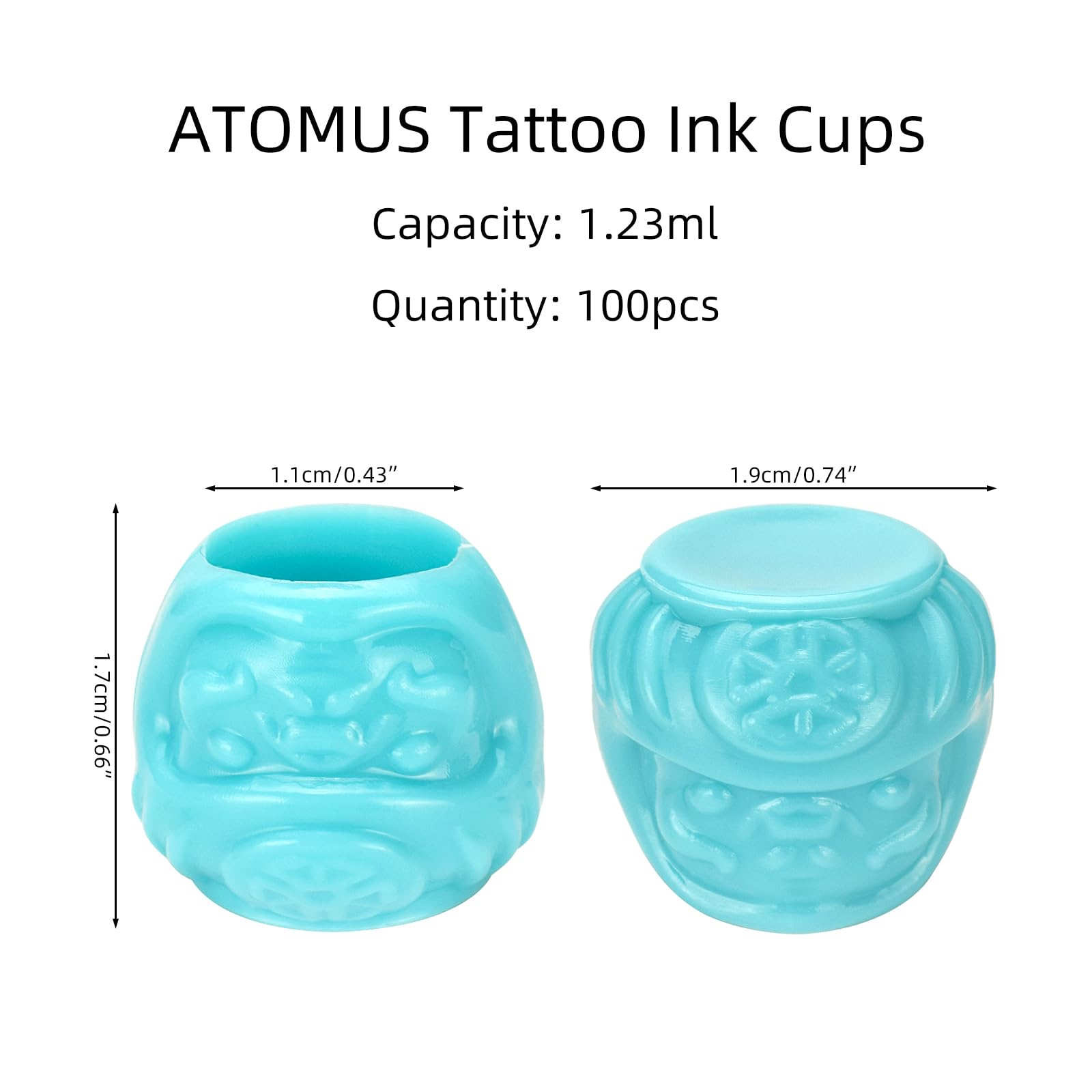 ATOMUS 100pcs Disposable Tattoo Ink Cups - Pigment Caps for Holding Tattoo Ink - Blue, Water Resistant, Adult - Image 2