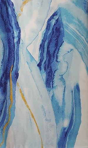 Mantel de vinilo de acuarela con rayas de sol dorado con reverso de franela (60 pulgadas redondo), azul, blanco, amarillo dorado (878-99)