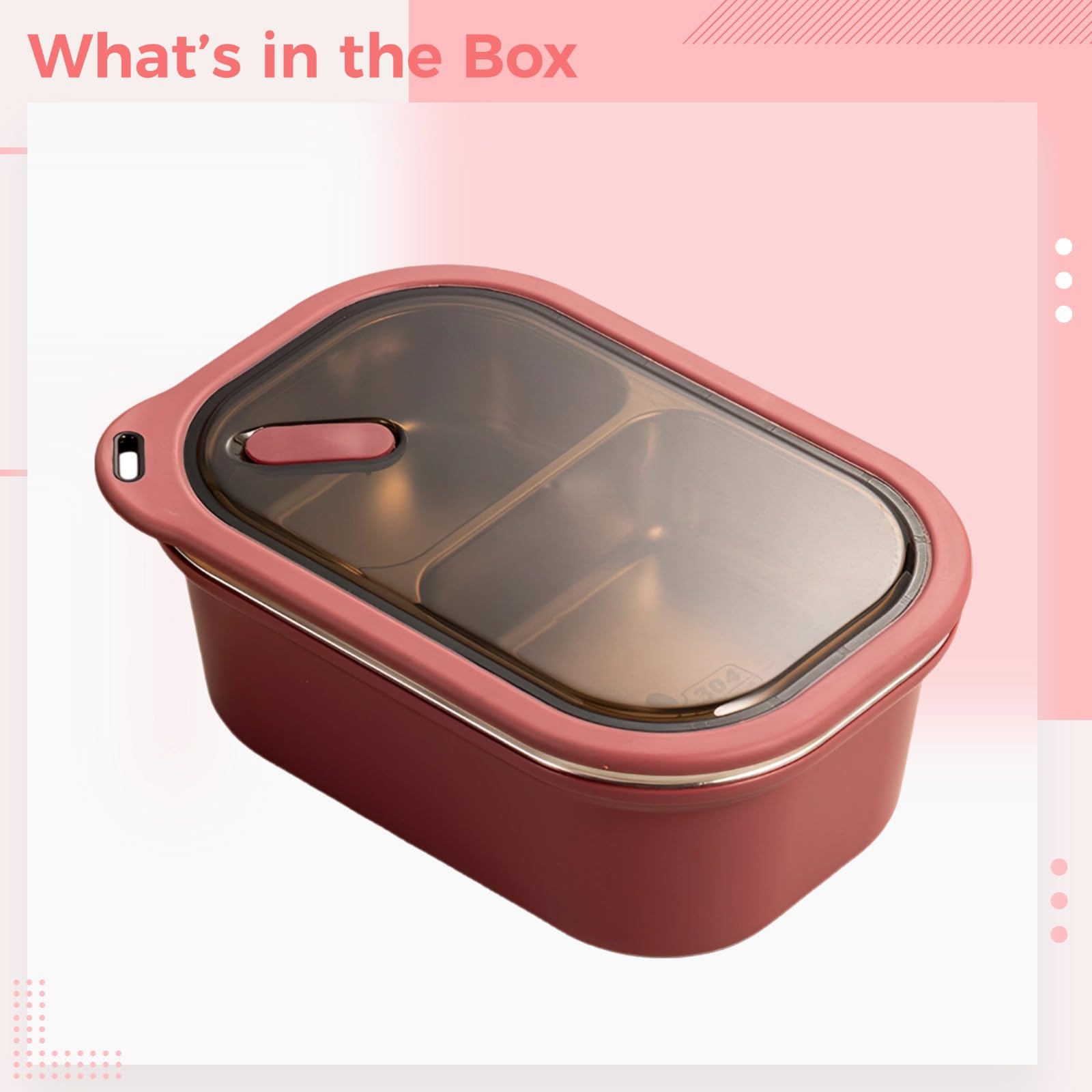 Boîte repas en acier inoxydable 1200 ml pour adultes, bento portable pour jeunes, avec 2 compartiments, 20 x 13,5 x 8,1 cm, rose, intérieur 304, couvercle avec joint en silicone