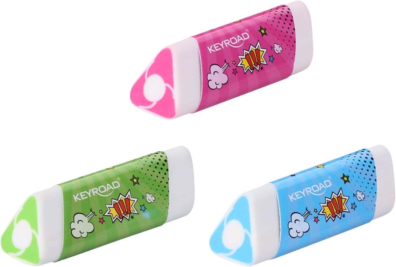 Keyroad KR971852 Universal Eraser Triangular/Pack of 2 Blisters/Mixed Colours/Made of Thermoplastic Rubber Highest Quality/Children's Small Funny Eraser