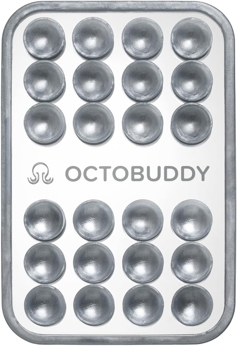OCTOBUDDY Mirror – Amazon-Exclusive Suction Cup Phone Mount with Built-in Mirror – Silver Swirl Hands-Free Grip for Videos & Selfies (2.6″ x 3.9″)