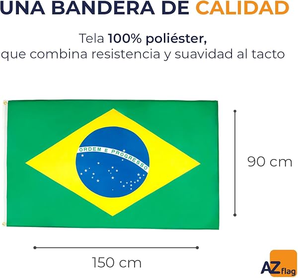 AZ FLAG - Bandera Brasil - 150x90 cm - Bandera Brasileña 100% Poliéster Con Ojales de Metal integrados - 110g - 2