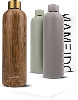 MAMEIDO Botella termica 750ml - Botella agua acero inoxidable antigoteo, Botella agua termica sin BPA, Botella termo para bebidas frías y calientes (Oak Wood Gold, 0,75l)