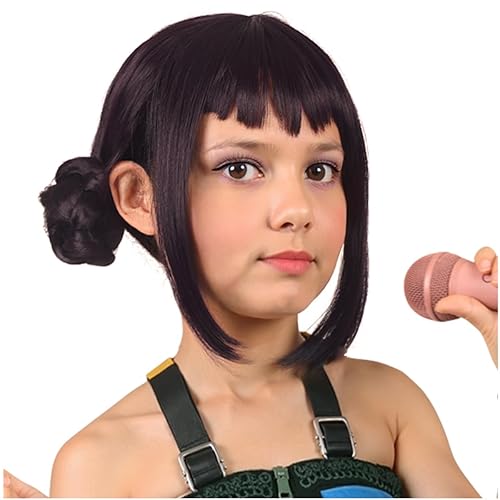 ColorGround Short Black Purple Cosplay Wig with 2 Buns for