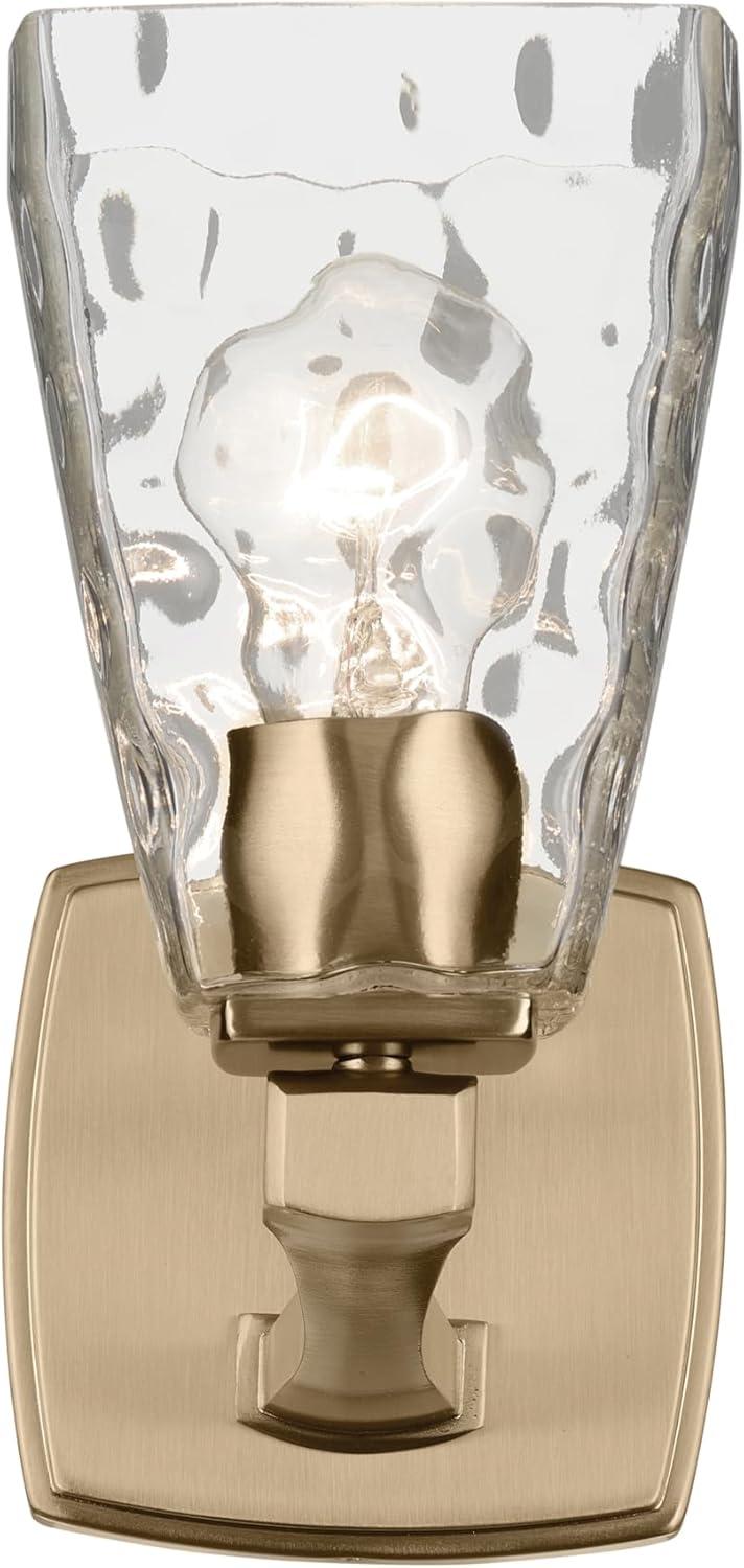 Kichler Marant 5" 1-Light Wall Sconce Bathroom Vanity Light Fixture with Clear Water Glass in Champagne Bronze for Bathroom, Powder Room and Hallway (5" W x 9.5" H), 55214CPZWTR