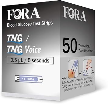 FORA TNG Voice Blood Glucose Strips 50 Count/Vial, NOT Compatible with FORA Test NGO Advance Voice Meter 1