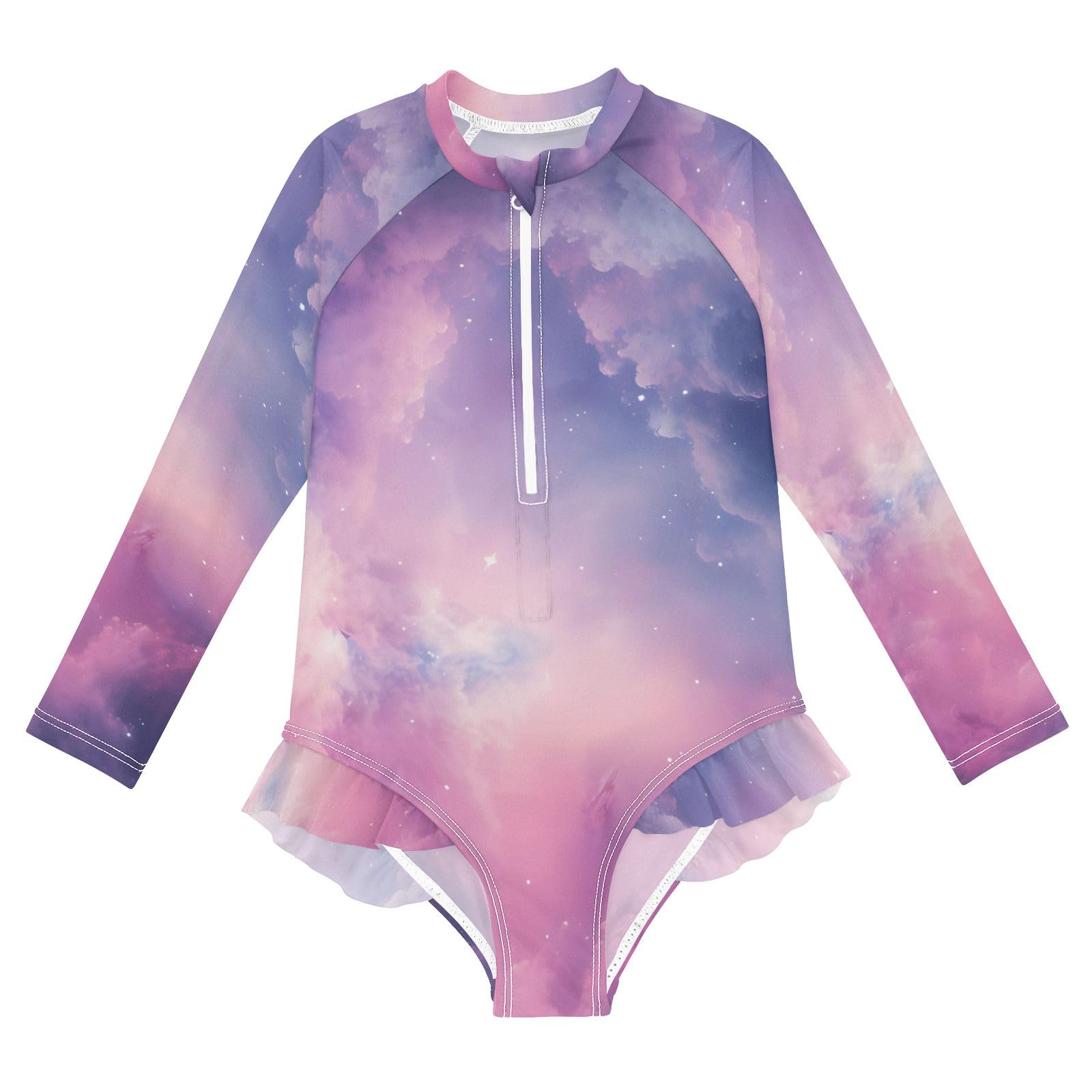 ALAZA Swimsuit for Girls Long Sleeve Rashguard Bathing Suit Cloud 5 Quick Dry 4T