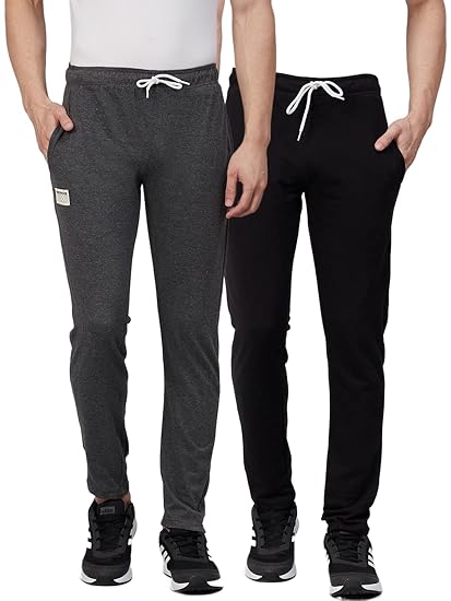 Men Solid Track Pant - Regular Fit Trackpant 52% Cotton & 48% Polyester Fabric with Drawstring Elastic Waistband, Lower for Gym, Sports and Dailywear, Combo Pack of 2