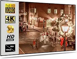 Tela de projetor dobrável portátil, camada de metal, resistente à luz, tela reflexiva para filmes caseiros (120 polegadas, 16:9)