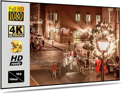 Tela de projetor dobrável portátil, camada de metal, resistente à luz, tela reflexiva para filmes caseiros (120 polegadas, 16:9)