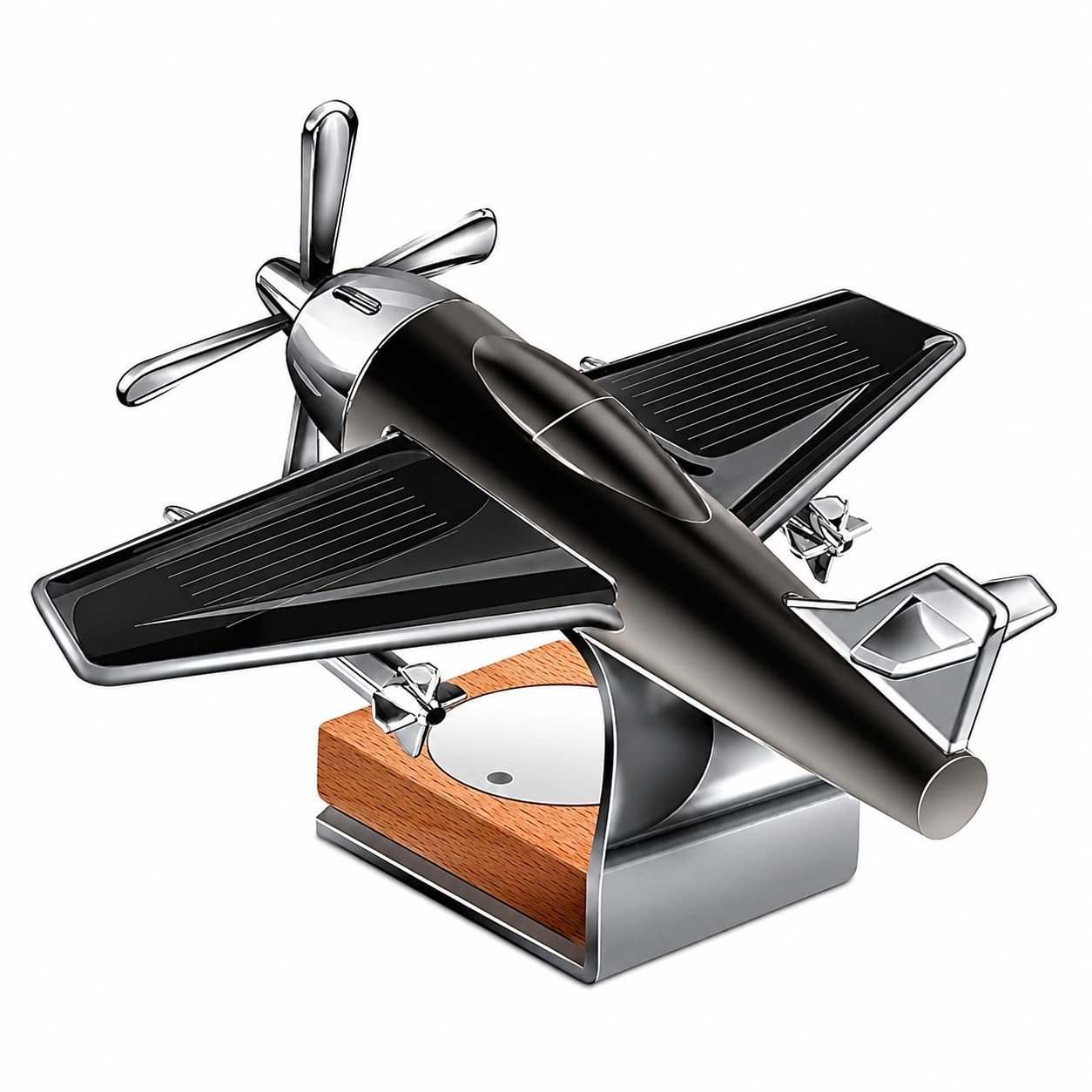 Solar Helicopter Car Perfume Diffuser with Wooden Insert and Aluminum Base (Aeroplane Car Air Freshener)