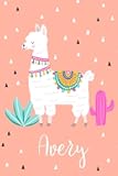 Avery: Personalized with name - cute notebook for girls women with cute llama alpaca cactus 6x9 inch. blank lined journal