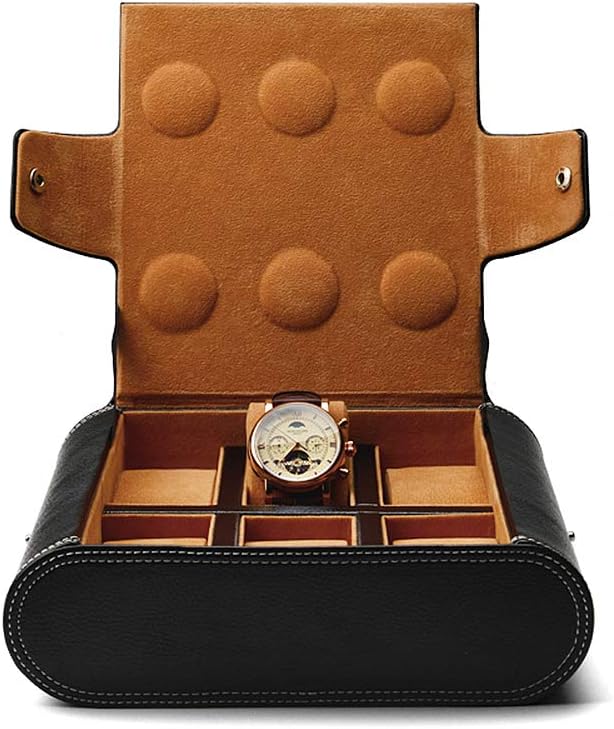OirlvOirlv Black Leather Watch Organizer Box for Men 6 Slots Luxury Watches Jewelry Display Case Storage Jewelry Holder